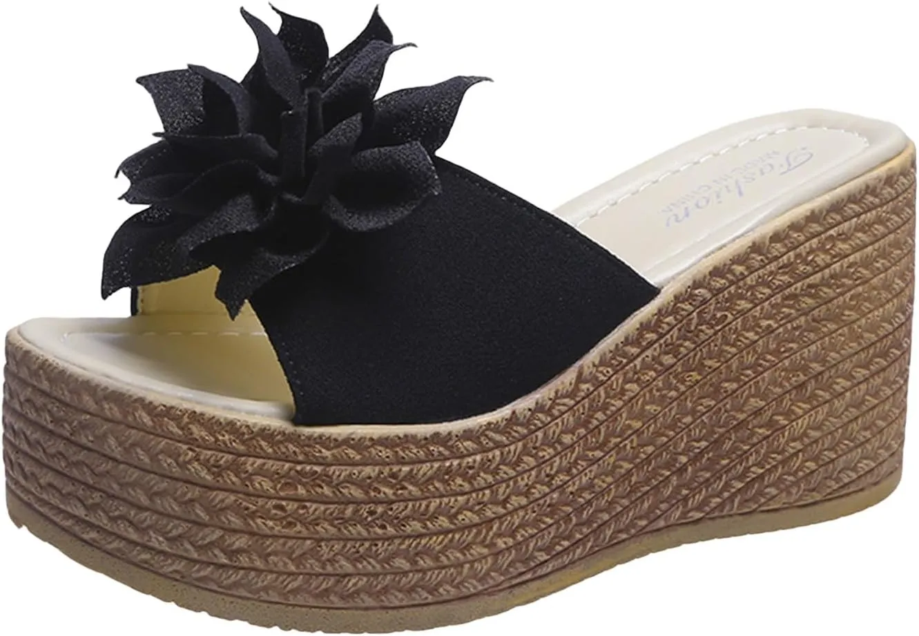 Women's Platform High Heeled Bow-Knot Wedge Flip-Flops Bohemia Casual Open Toe Espadrille Slippers Shoes
