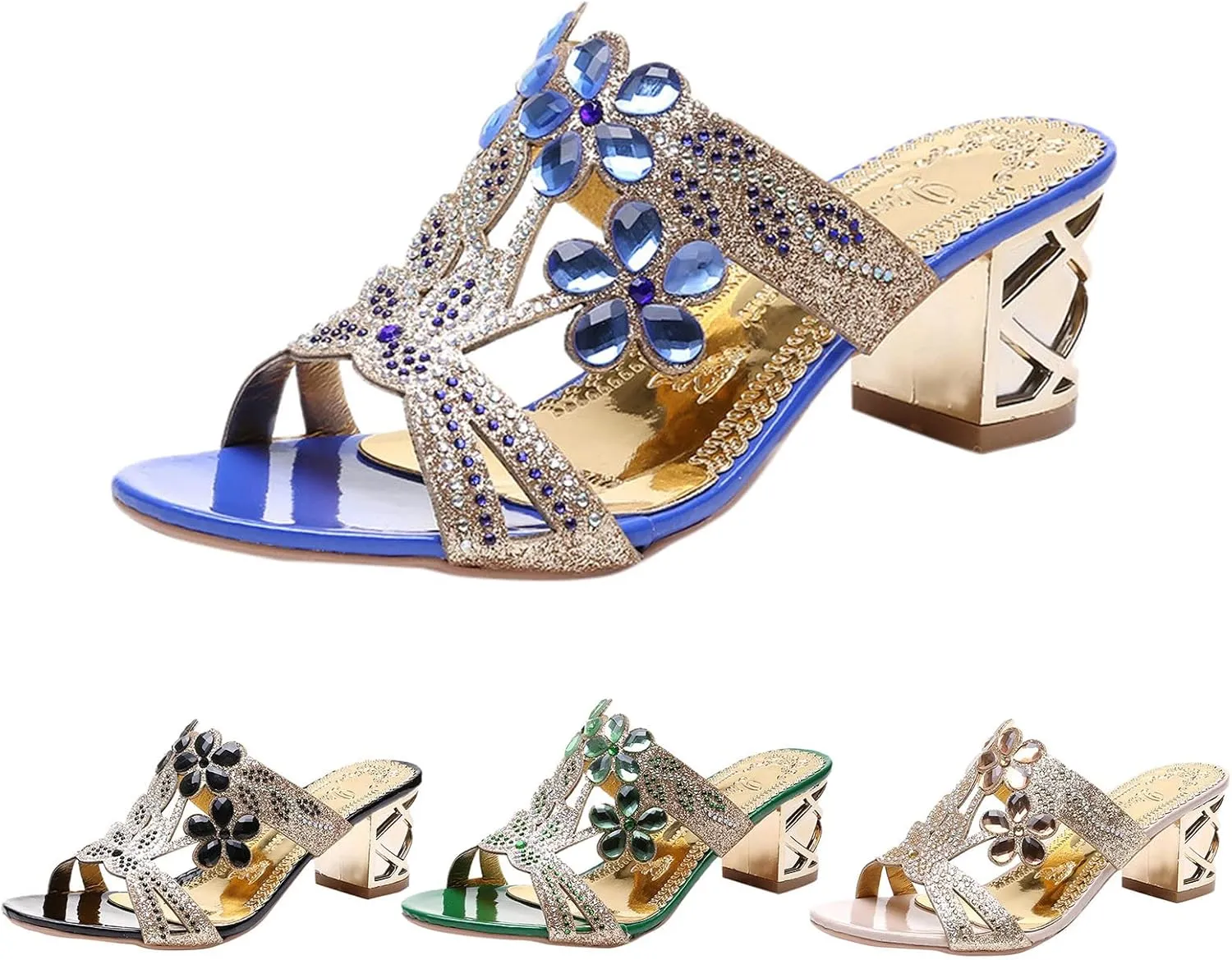 Womens Sandals Block Heeled Summer Sandals Open Toe Slippers Mid Heels Party Dress Sandals Wedding Prom Shoes