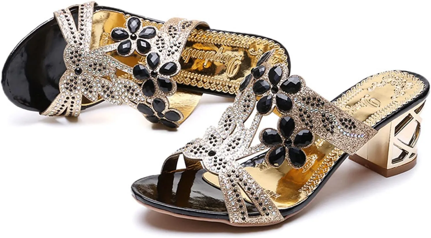 Womens Sandals Block Heeled Summer Sandals Open Toe Slippers Mid Heels Party Dress Sandals Wedding Prom Shoes