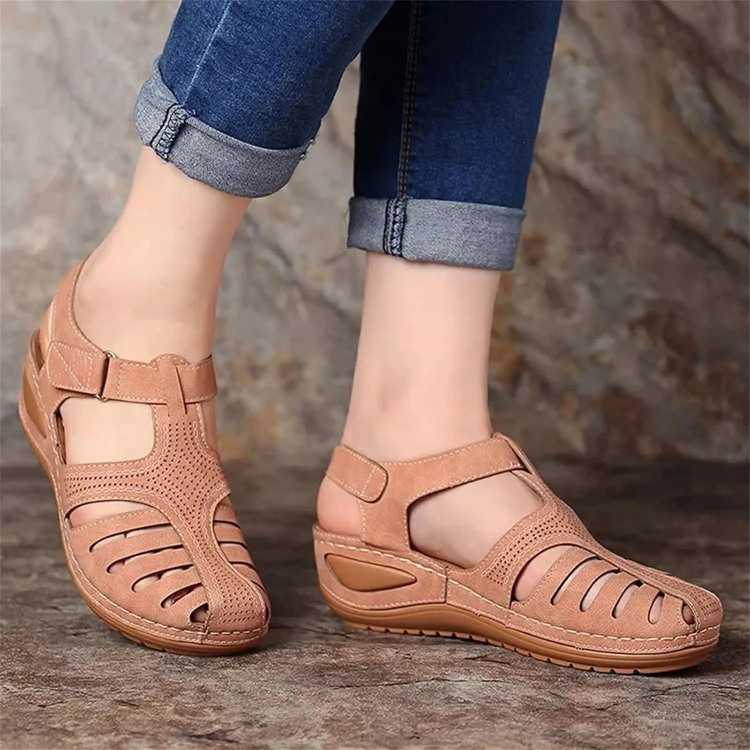 Women's Sandals with Arch Support and Back Strap Womens Orthopedic Flats Wedge Sandals Women Dressy Comfort Arch Support Sandals Chunky Sandals for Women Cushioned Sandals for Women
