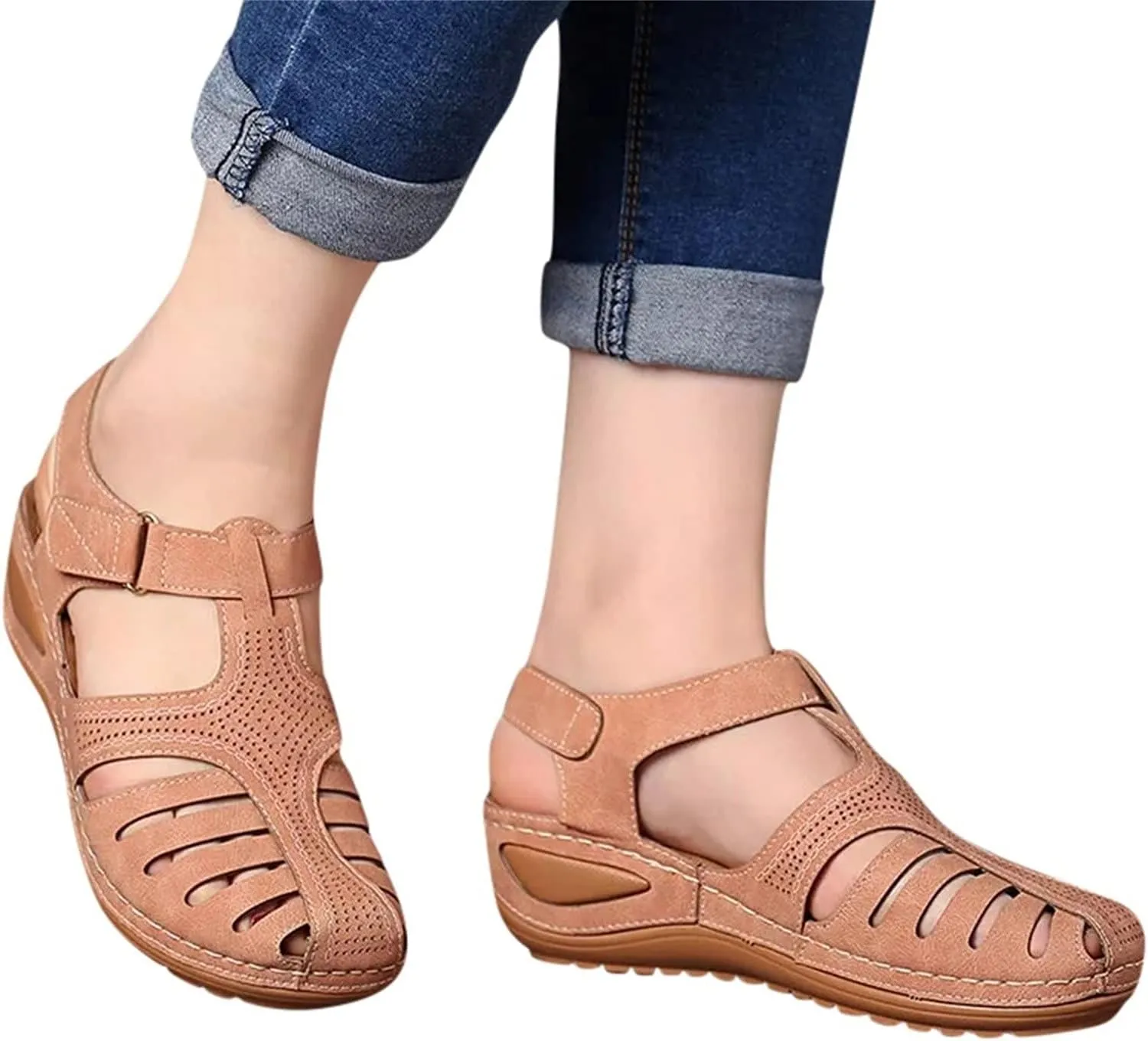 Women's Sandals with Arch Support and Back Strap Womens Orthopedic Flats Wedge Sandals Women Dressy Comfort Arch Support Sandals Chunky Sandals for Women Cushioned Sandals for Women