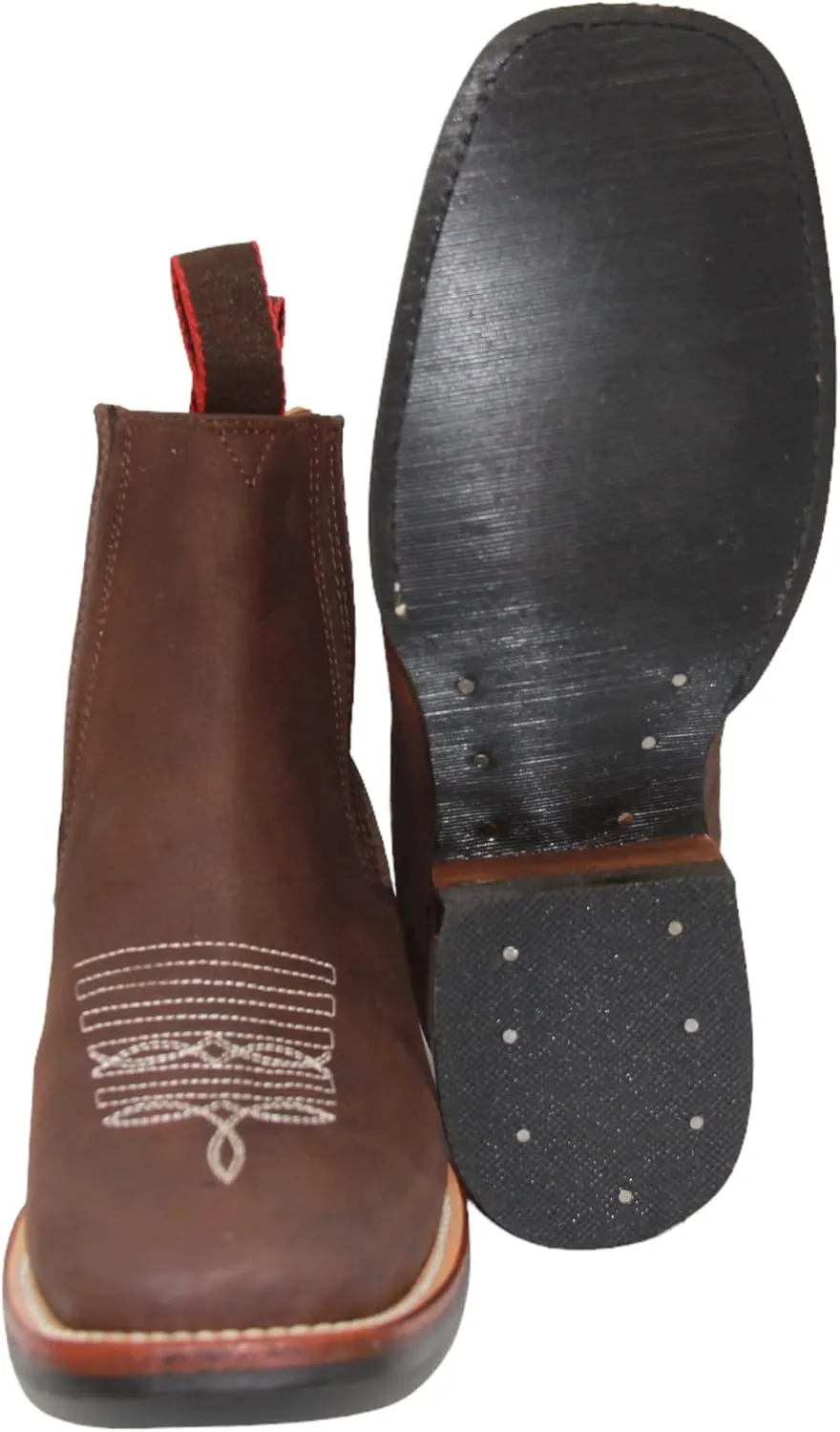 Women's Short Ankle Brown Leather Cowboy Boots, Low Heel Cowgirl Bootie