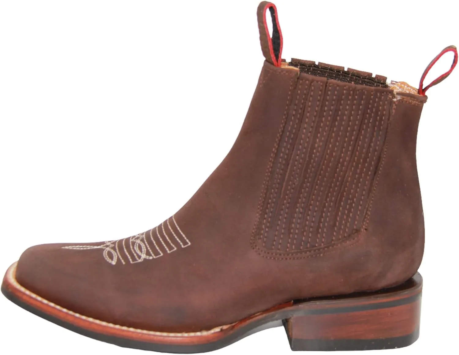 Women's Short Ankle Brown Leather Cowboy Boots, Low Heel Cowgirl Bootie