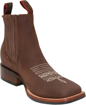 Women's Short Ankle Brown Leather Cowboy Boots, Low Heel Cowgirl Bootie