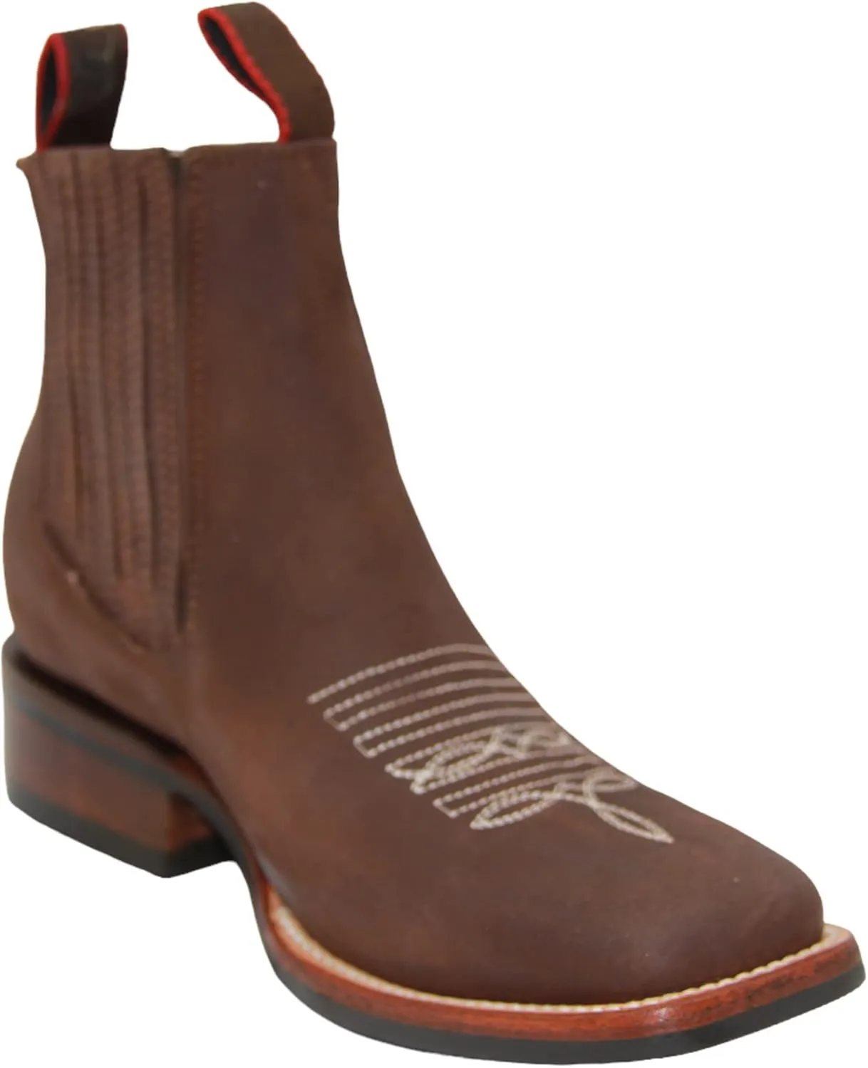 Women's Short Ankle Brown Leather Cowboy Boots, Low Heel Cowgirl Bootie