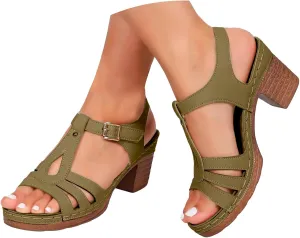 Women's Strappy Chunky Block Heels Sandals 2025 Summer Open Toe Strappy Casual Lightweight Heeled Sandal Fashion Casual Breathable Beach Outdoor Travel Footwear