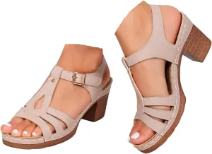 Women's Strappy Chunky Block Heels Sandals 2025 Summer Open Toe Strappy Casual Lightweight Heeled Sandal Fashion Casual Breathable Beach Outdoor Travel Footwear
