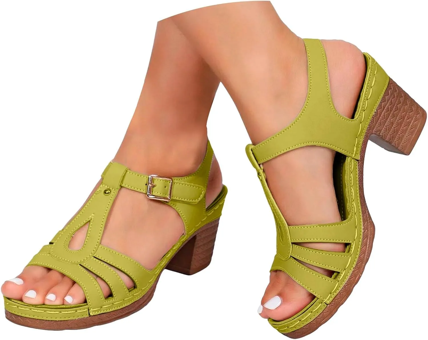 Women's Strappy Chunky Block Heels Sandals 2025 Summer Open Toe Strappy Casual Lightweight Heeled Sandal Fashion Casual Breathable Beach Outdoor Travel Footwear