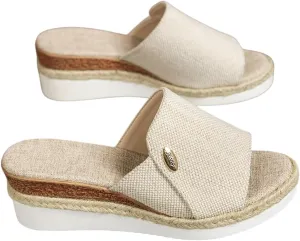 Women’s Suede Wedge Mules with Brown Leather Straps – Open-Toe Espadrille Platform Slides – Casual Summer Shoes for Everyday Wear (Sizes 6–11)