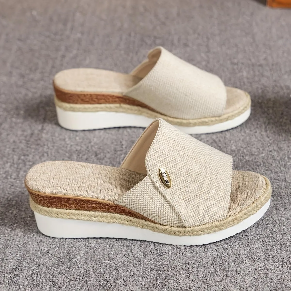 Women’s Suede Wedge Mules with Brown Leather Straps – Open-Toe Espadrille Platform Slides – Casual Summer Shoes for Everyday Wear (Sizes 6–11)