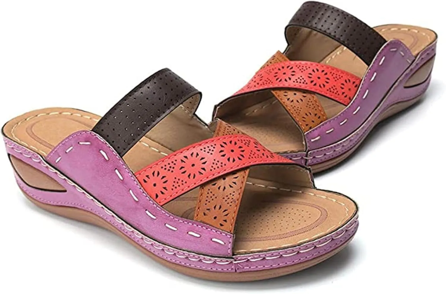 Womens Wide Width Sandals Summer Comfy Platforms Flat Arch Support Orthotic Slides Flip Flops Beach Shoes