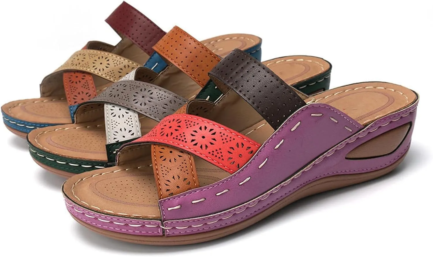 Womens Wide Width Sandals Summer Comfy Platforms Flat Arch Support Orthotic Slides Flip Flops Beach Shoes
