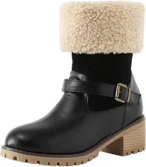 Womens Winter Boots with Fur Lined Snow Fuzzy Ankle Booties Fashion Slip On Warm Shoes Womens Snow Boots Waterproof Insulated High Heel Boot