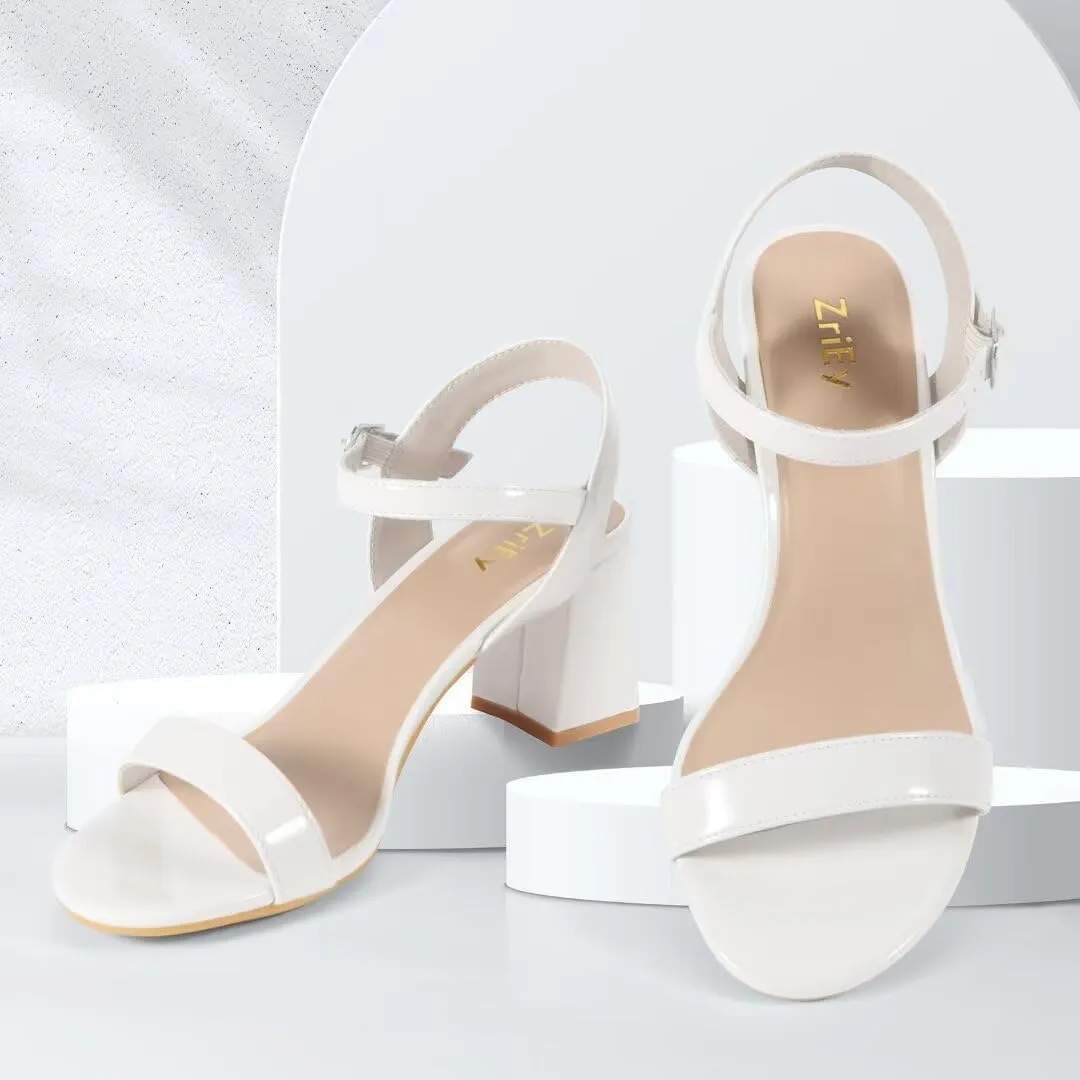 ZriEy Mid-height Chunky Block Heels for Women Heeled Sandals 2.8 Inch Open Toe Adjustable Ankle Strap Heels for Weddings Parties Daily Wear Shoes
