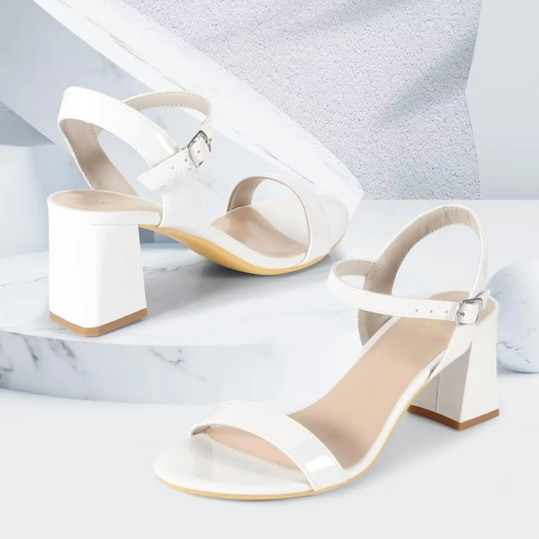 ZriEy Mid-height Chunky Block Heels for Women Heeled Sandals 2.8 Inch Open Toe Adjustable Ankle Strap Heels for Weddings Parties Daily Wear Shoes