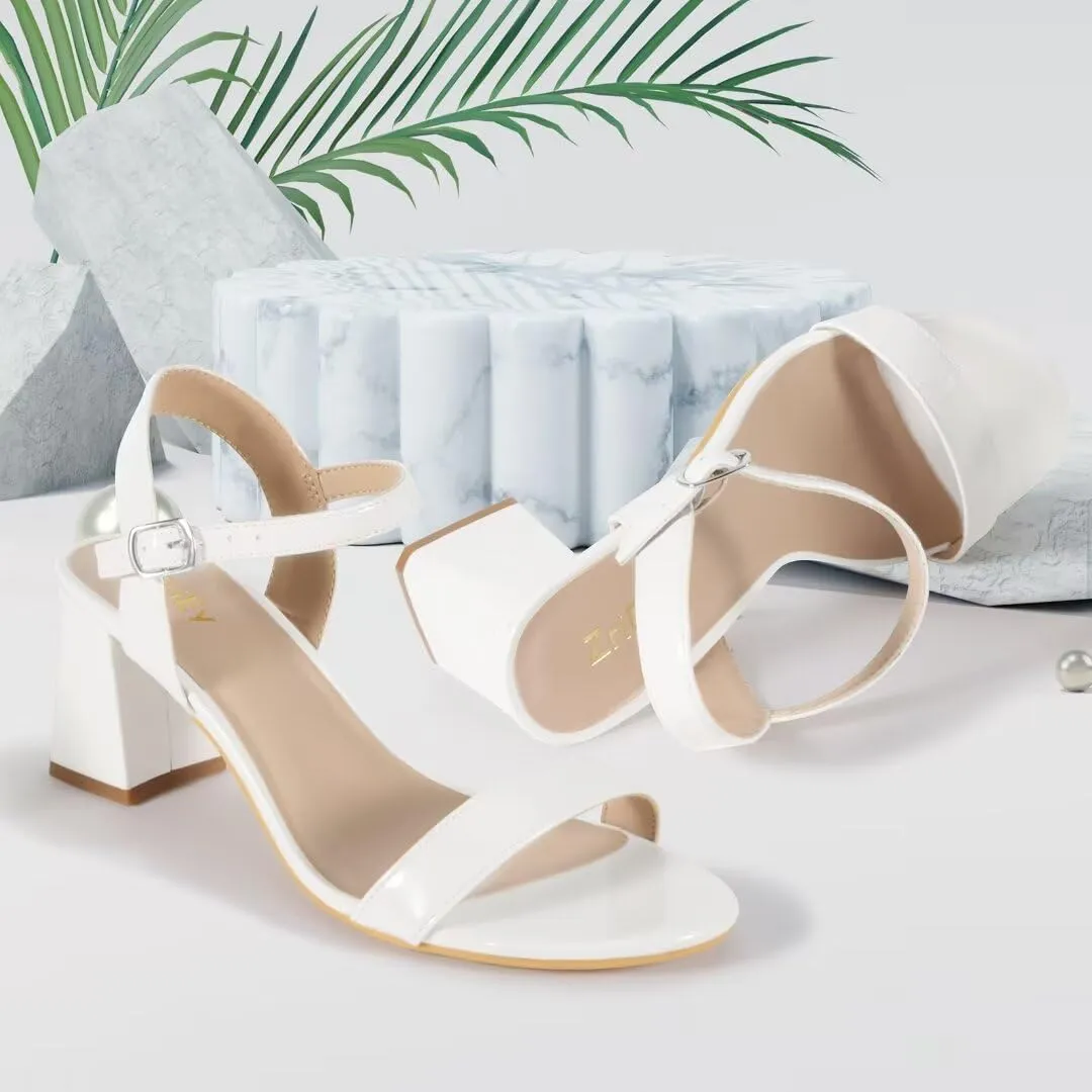 ZriEy Mid-height Chunky Block Heels for Women Heeled Sandals 2.8 Inch Open Toe Adjustable Ankle Strap Heels for Weddings Parties Daily Wear Shoes