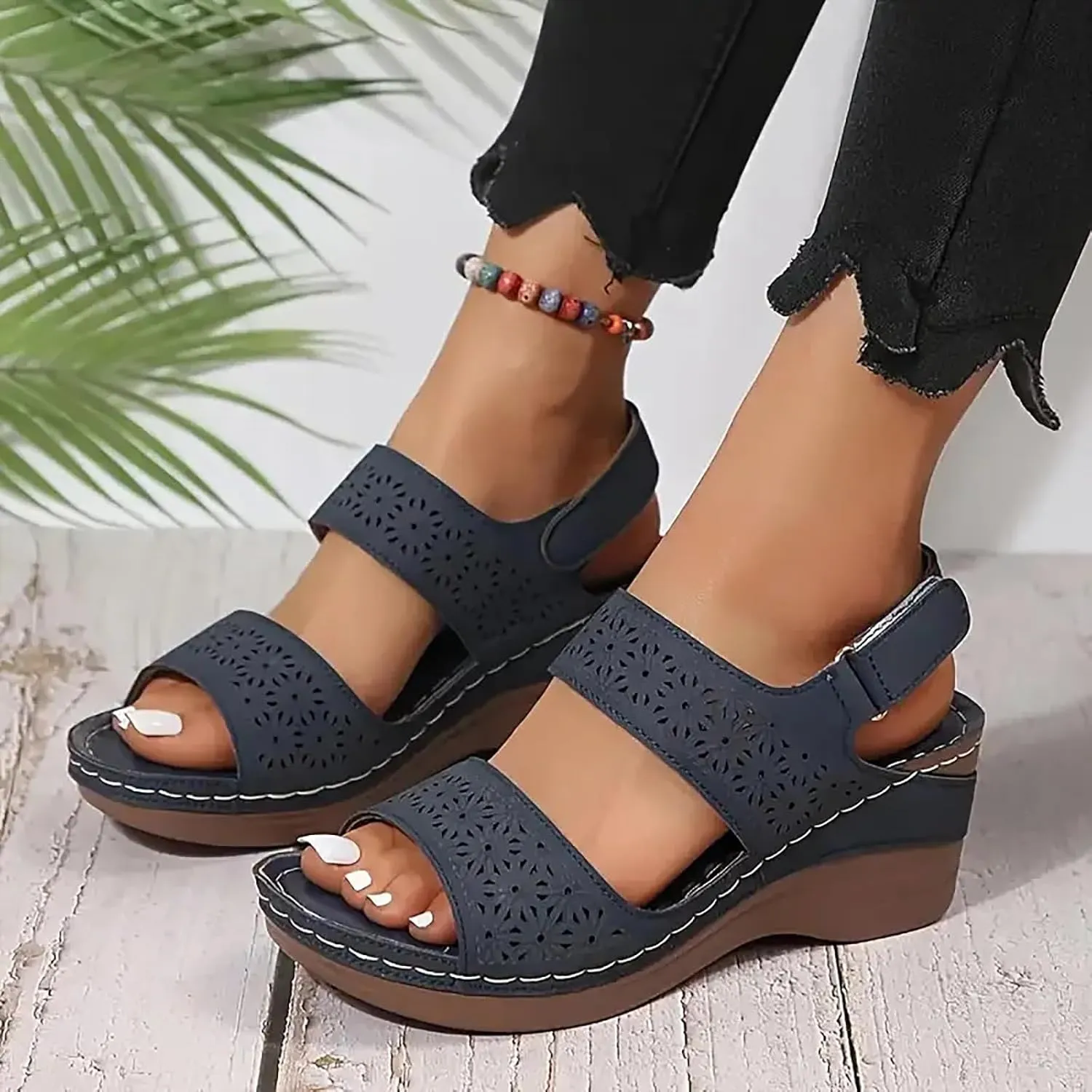 ZSpzx Women's Heeled Sandals Open Toe Slip On Block Womens Chunky Mid Heels Ankle Strap Sandal Hollow Out Slippers Casual Comfortable Summer Adjustable Walking Fashion Party Dress Shoes